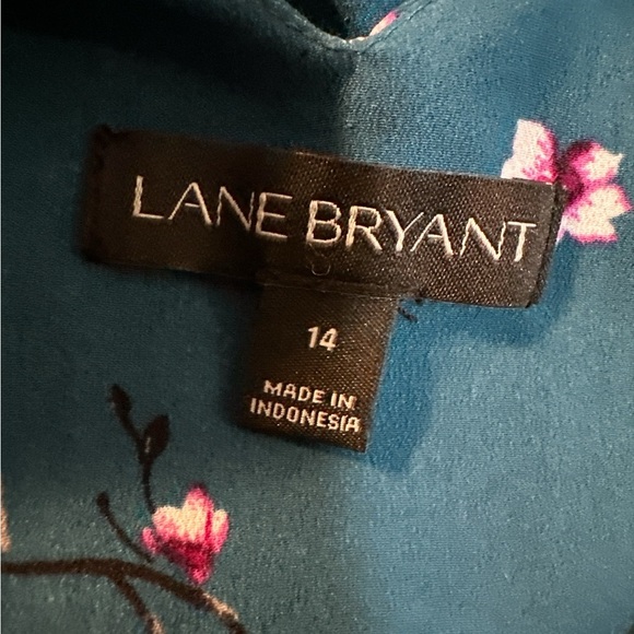 Lane Bryant Teal Floral V-Neck Blouse - Picture 2 of 6